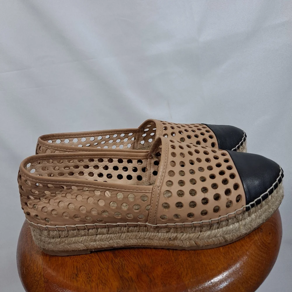 Loeffler Randall Mara Perforated Espadrille Flat Slip On Cap Toe Shoes